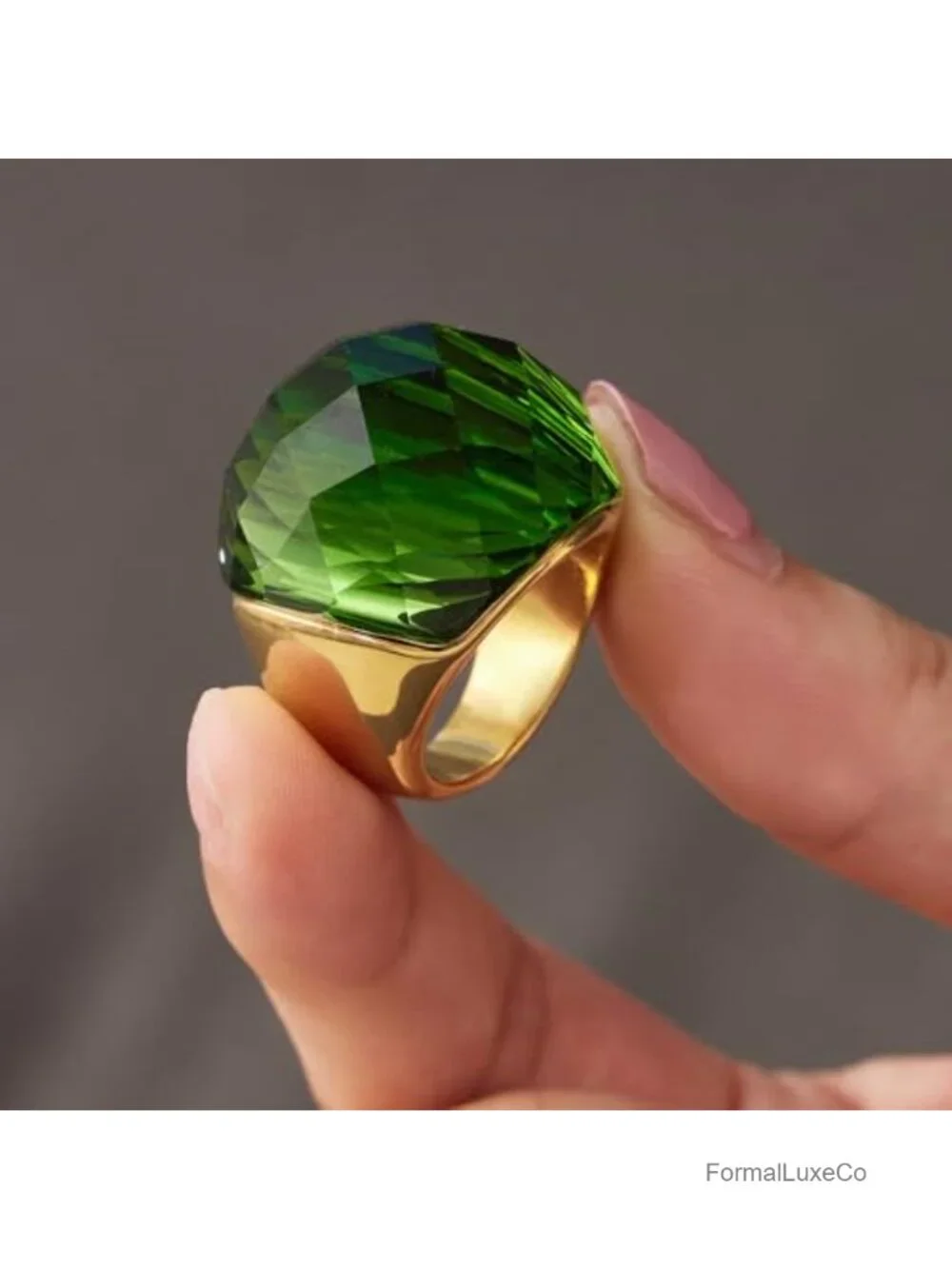 Chunky Cubic Zirconia Statement Ring Gold-Tone Plated Stainless Steel Cocktail